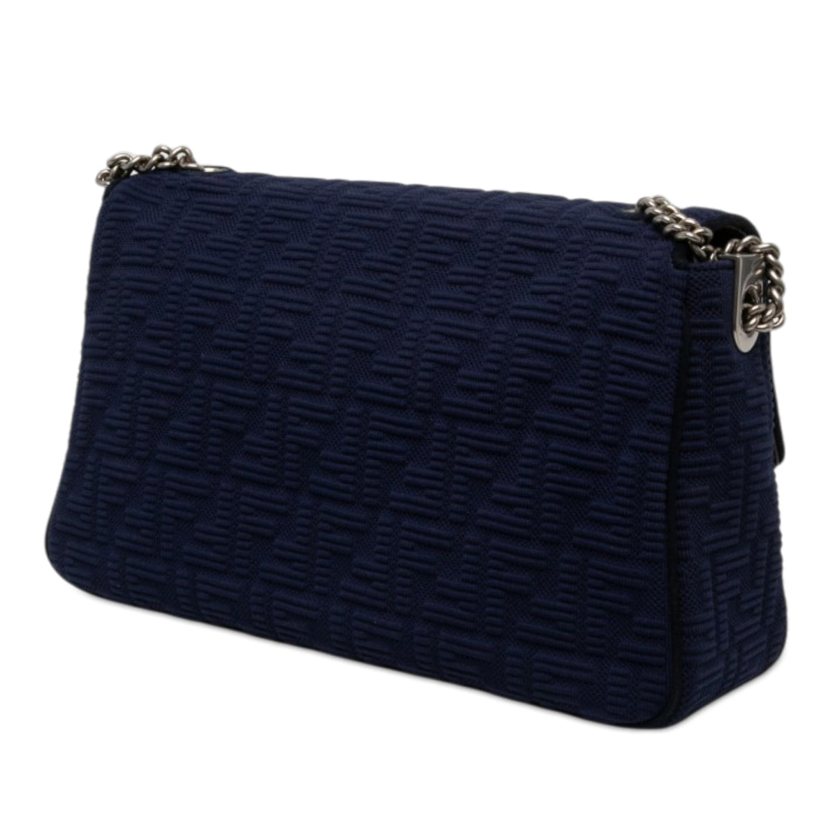 Fendi Large Zucca Embossed Technical Fabric Chain Midi Baguette — Blue