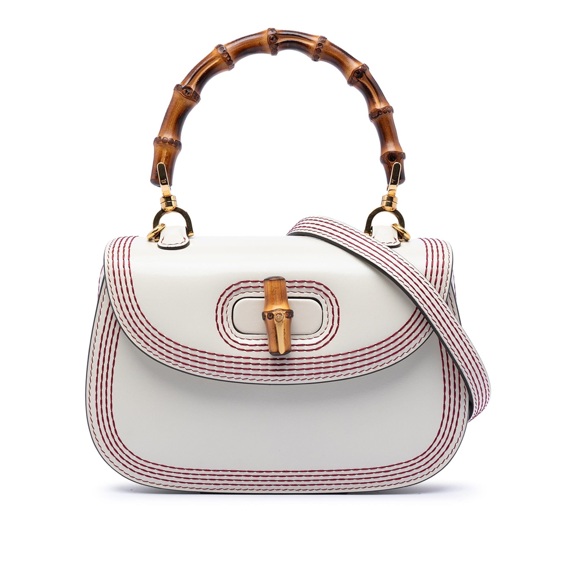Gucci Small Calfskin Stitched Bamboo 1947 Top Handle Bag