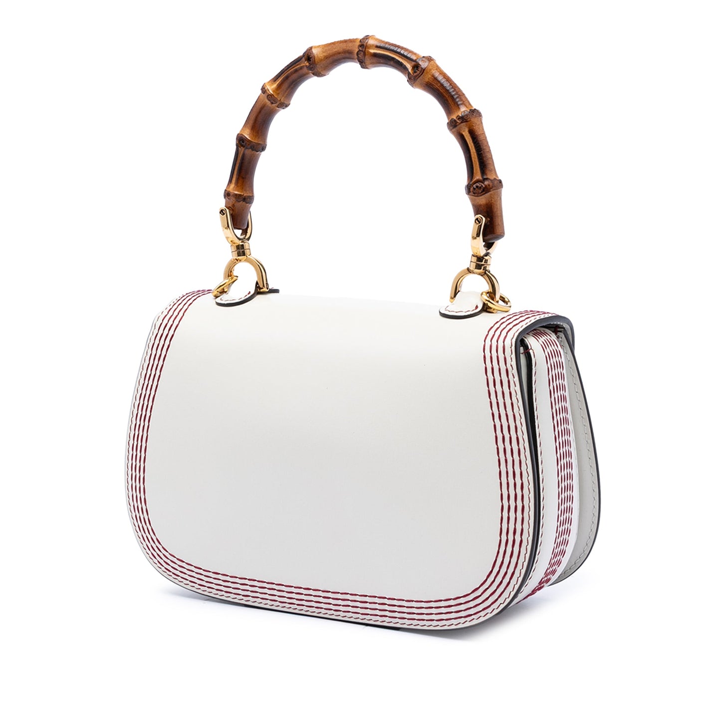 Gucci Small Calfskin Stitched Bamboo 1947 Top Handle Bag