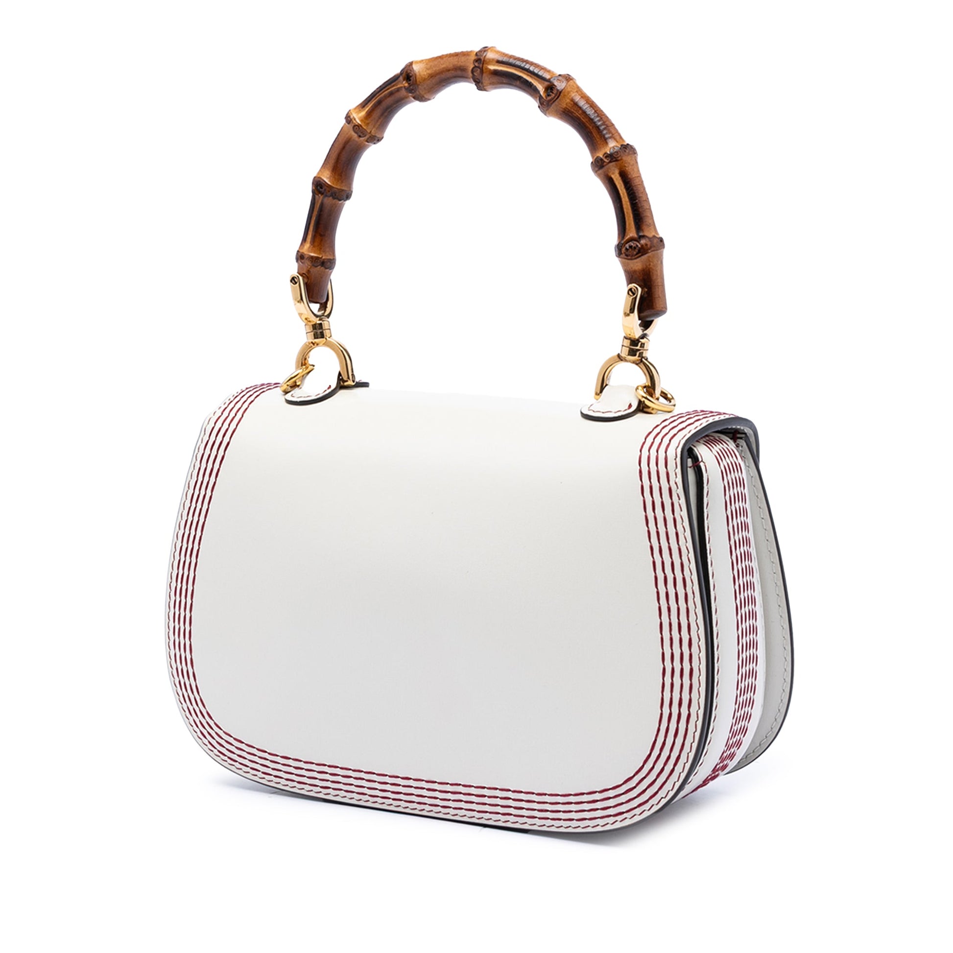 Gucci Small Calfskin Stitched Bamboo 1947 Top Handle Bag
