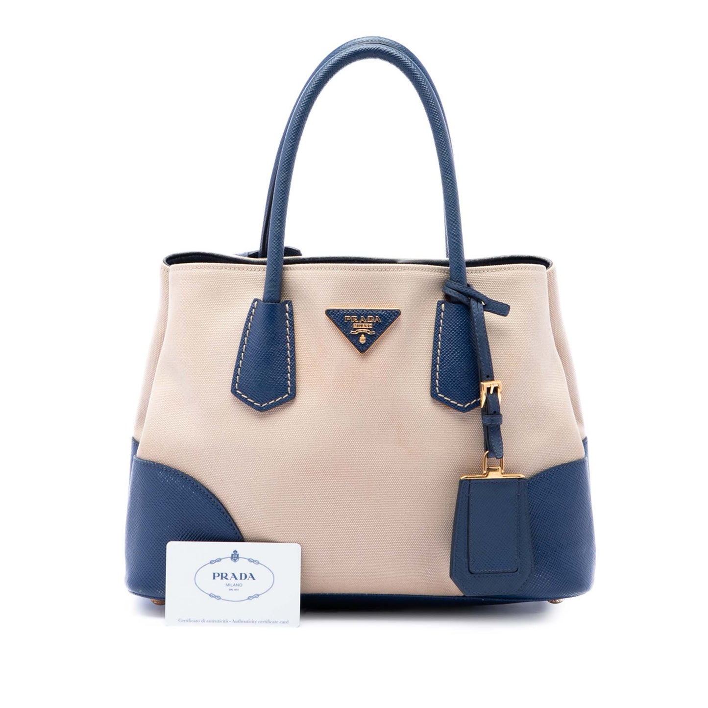 Prada Small Saffiano Cuir Trimmed Canvas Double Satchel