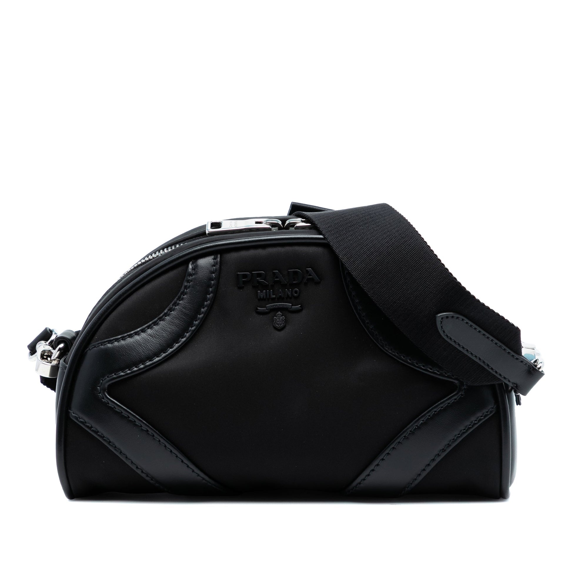 Prada Soft Calf Trimmed Tessuto Bowling Crossbody