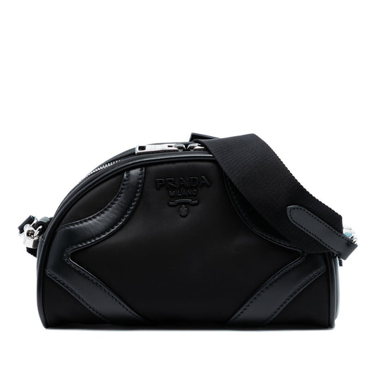 Prada Soft Calf Trimmed Tessuto Bowling Crossbody
