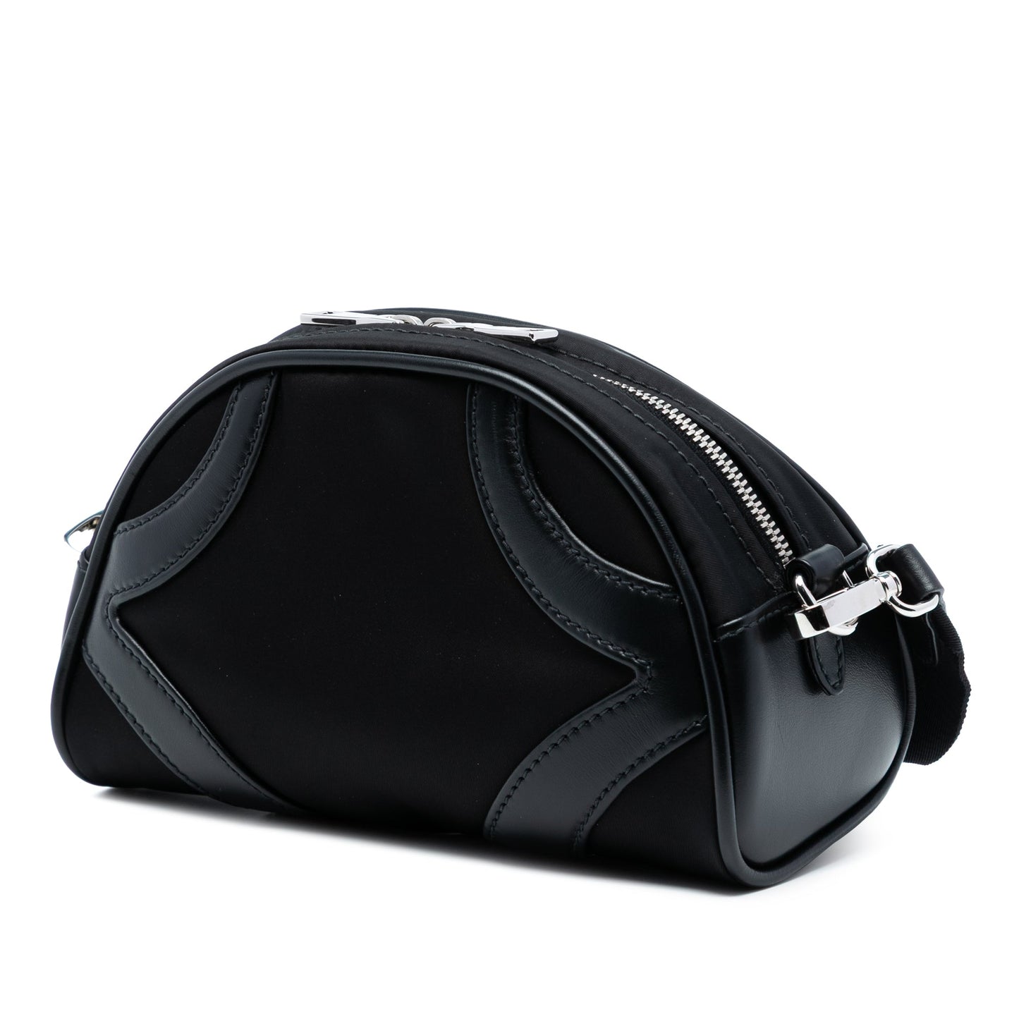 Prada Soft Calf Trimmed Tessuto Bowling Crossbody