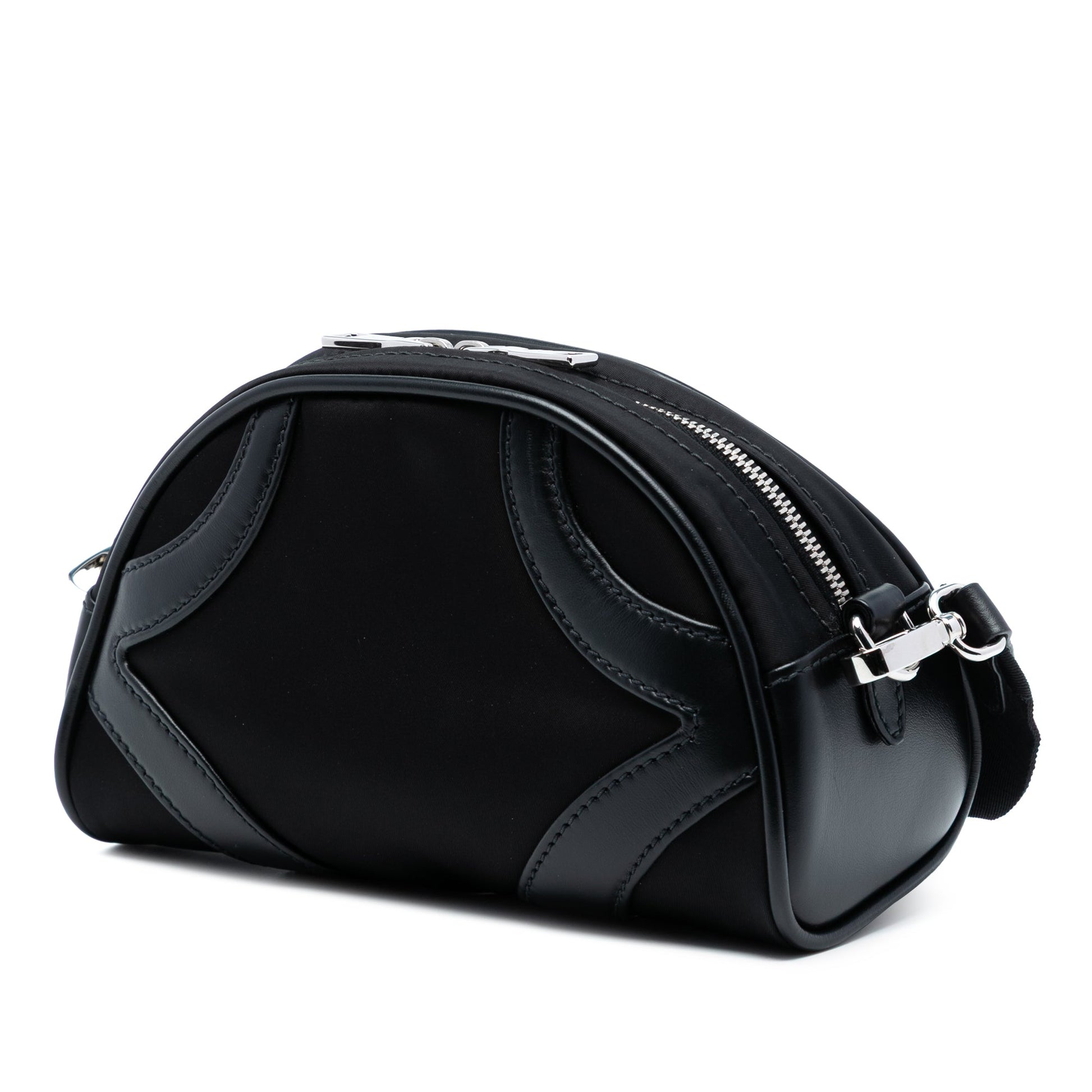 Prada Soft Calf Trimmed Tessuto Bowling Crossbody