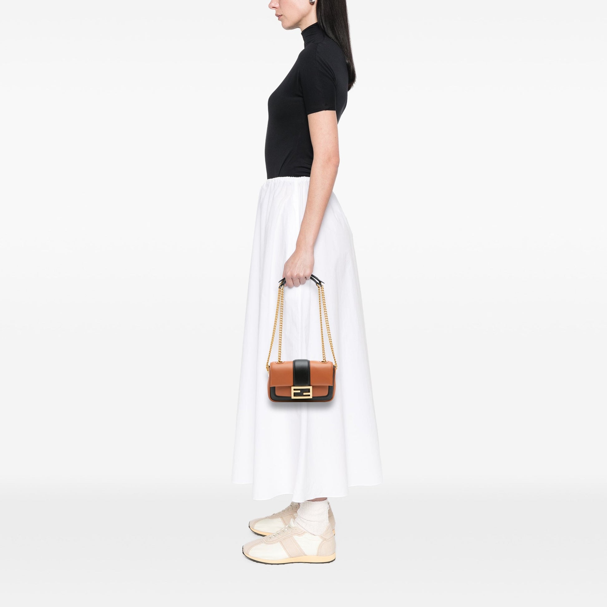Fendi Mini Bicolor Nappa Apolo Chain Baguette Shoulder Bag