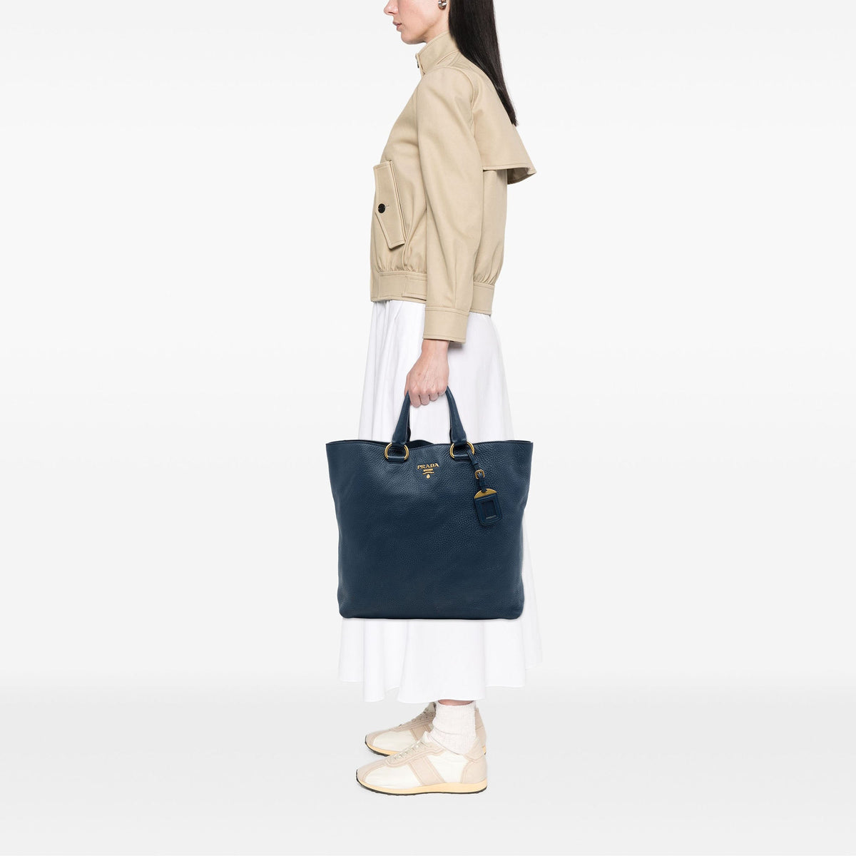 Prada Vitello Daino Open Convertible Tote — Blue