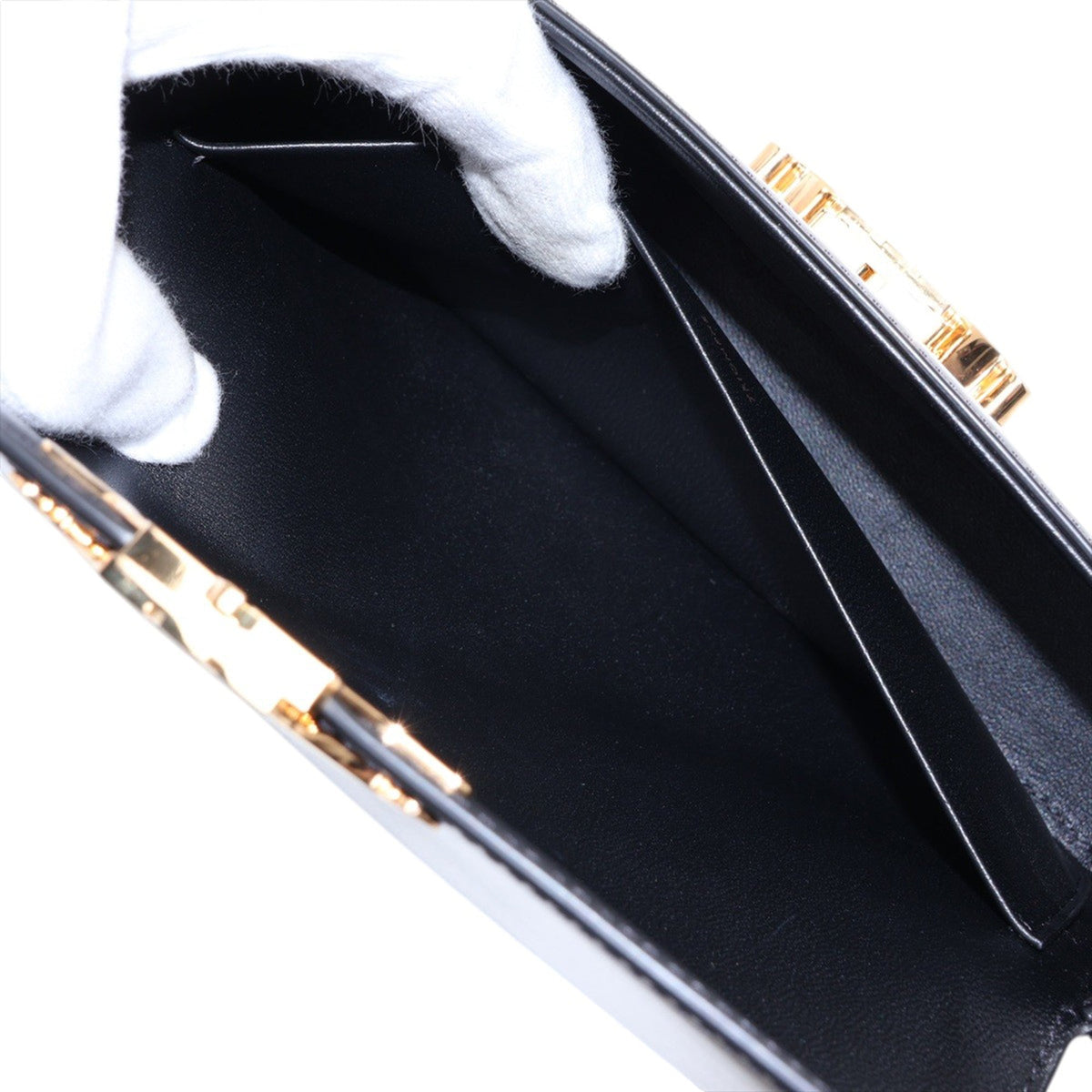 Celine Shiny Calfskin Triomphe Claude Shoulder Bag — Black