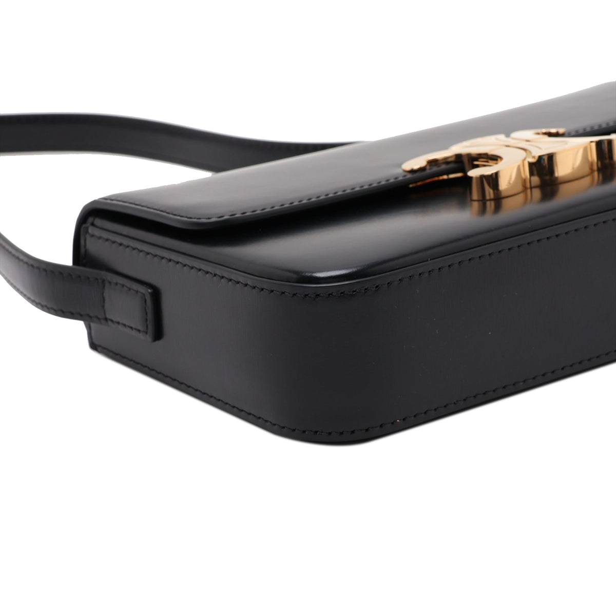 Celine Shiny Calfskin Triomphe Claude Shoulder Bag — Black