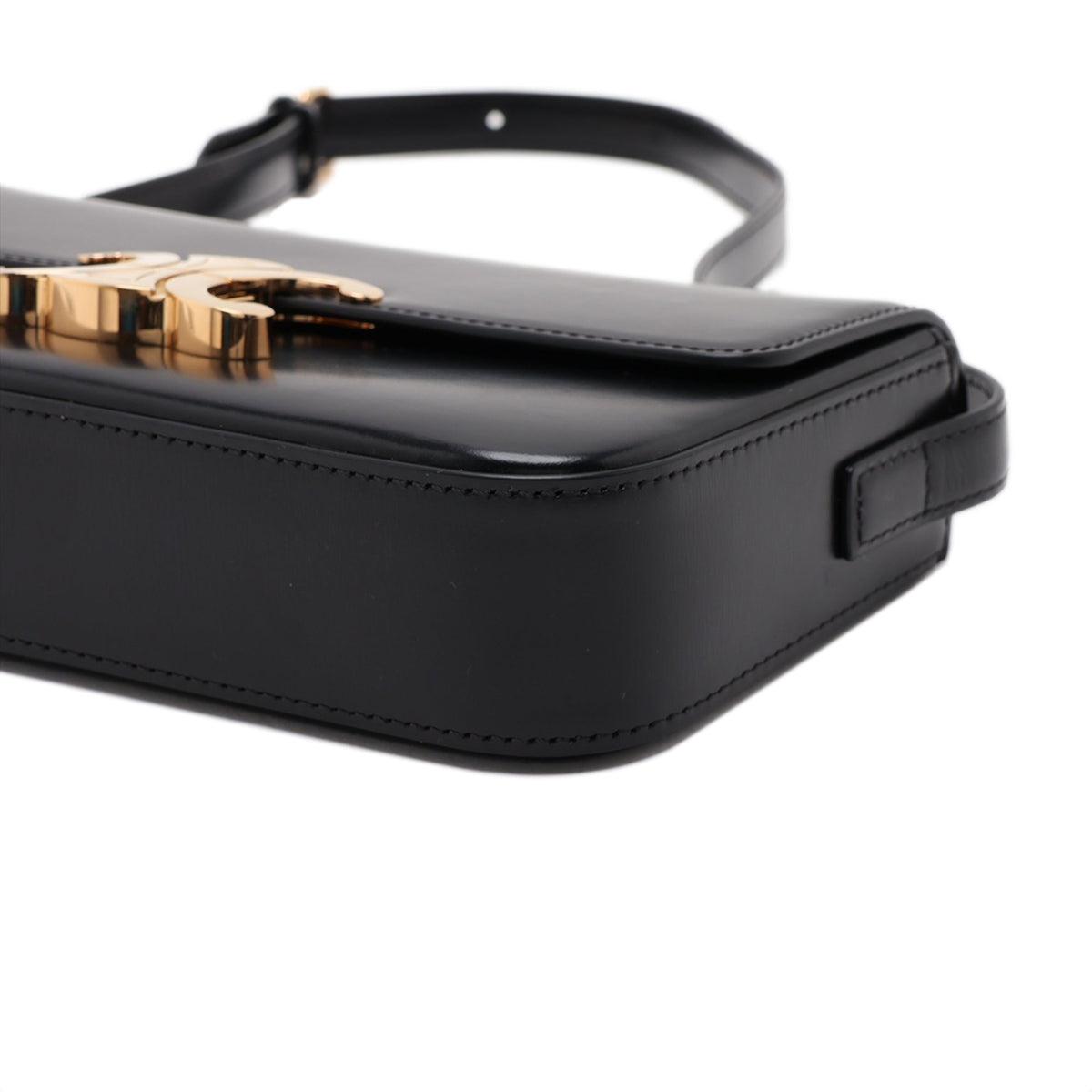 Celine Shiny Calfskin Triomphe Claude Shoulder Bag — Black