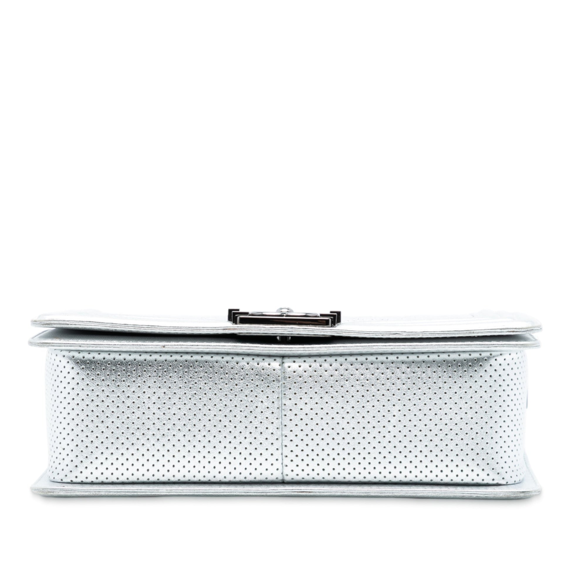 Chanel Old Medium Quilted Perforated Metallic Lambskin Boy Flap