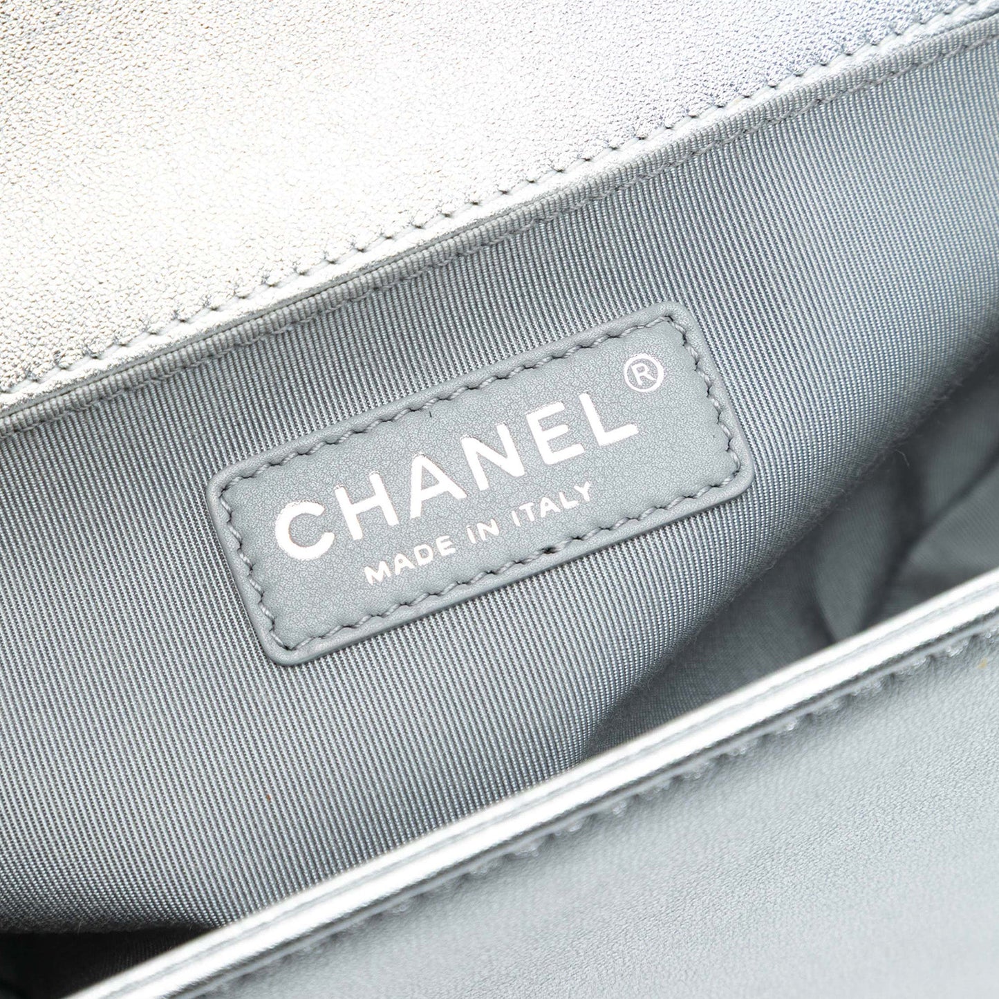 Chanel Old Medium Quilted Perforated Metallic Lambskin Boy Flap