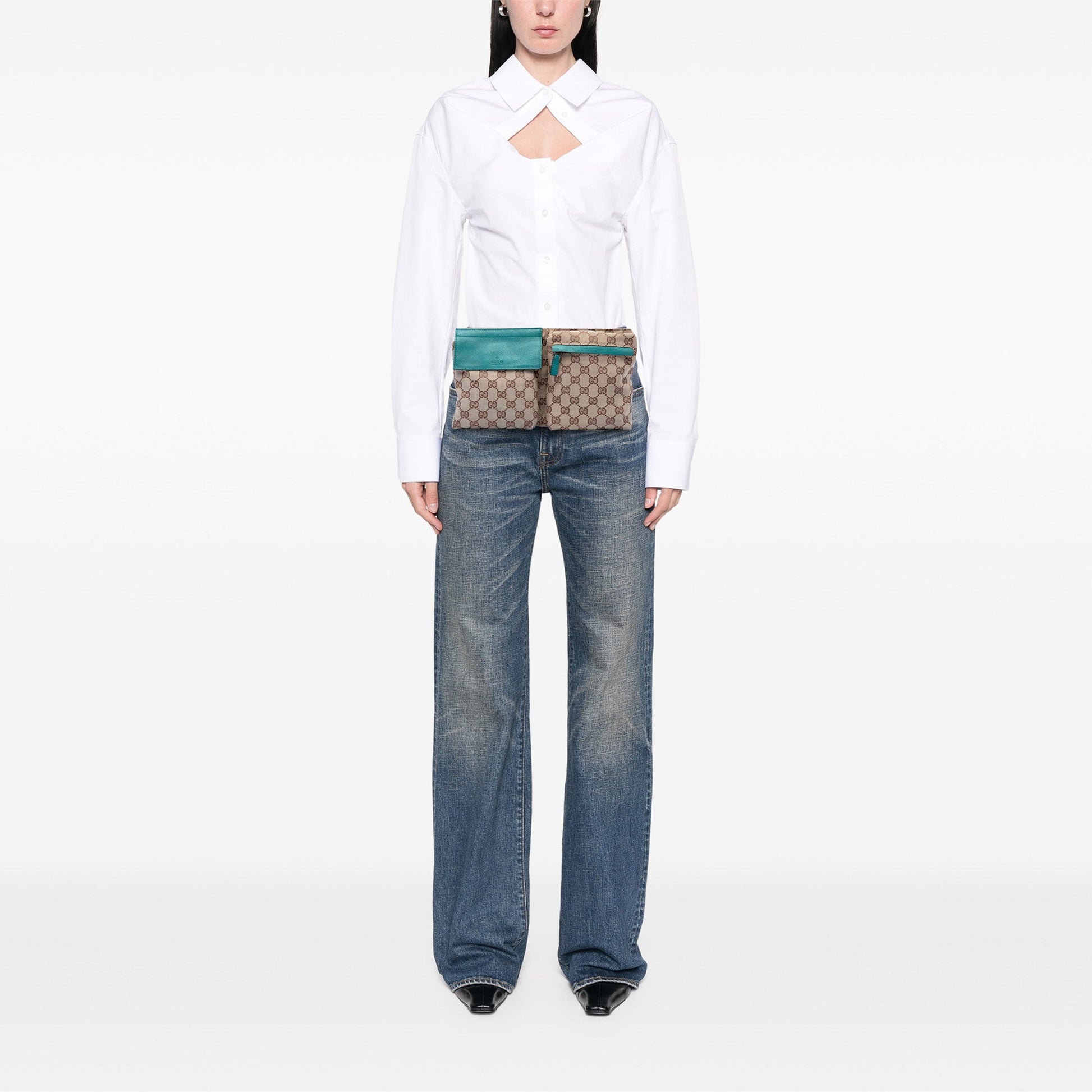 Gucci GG Canvas Web Double Pocket Belt Bag