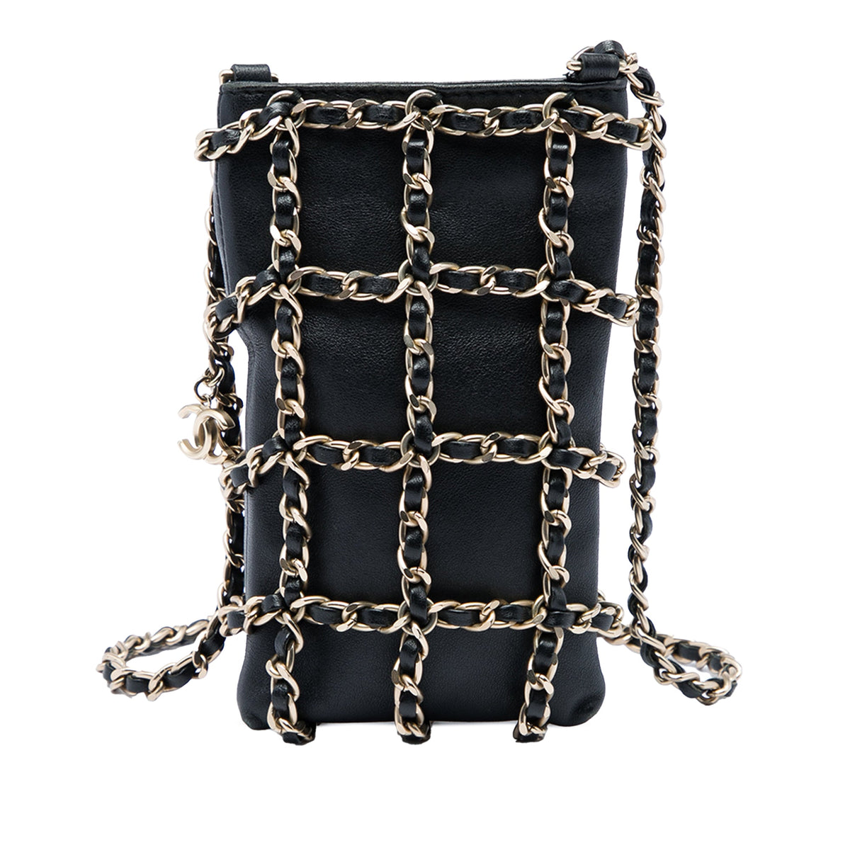 Chanel Lambskin Tech Me Out Clutch With Chain