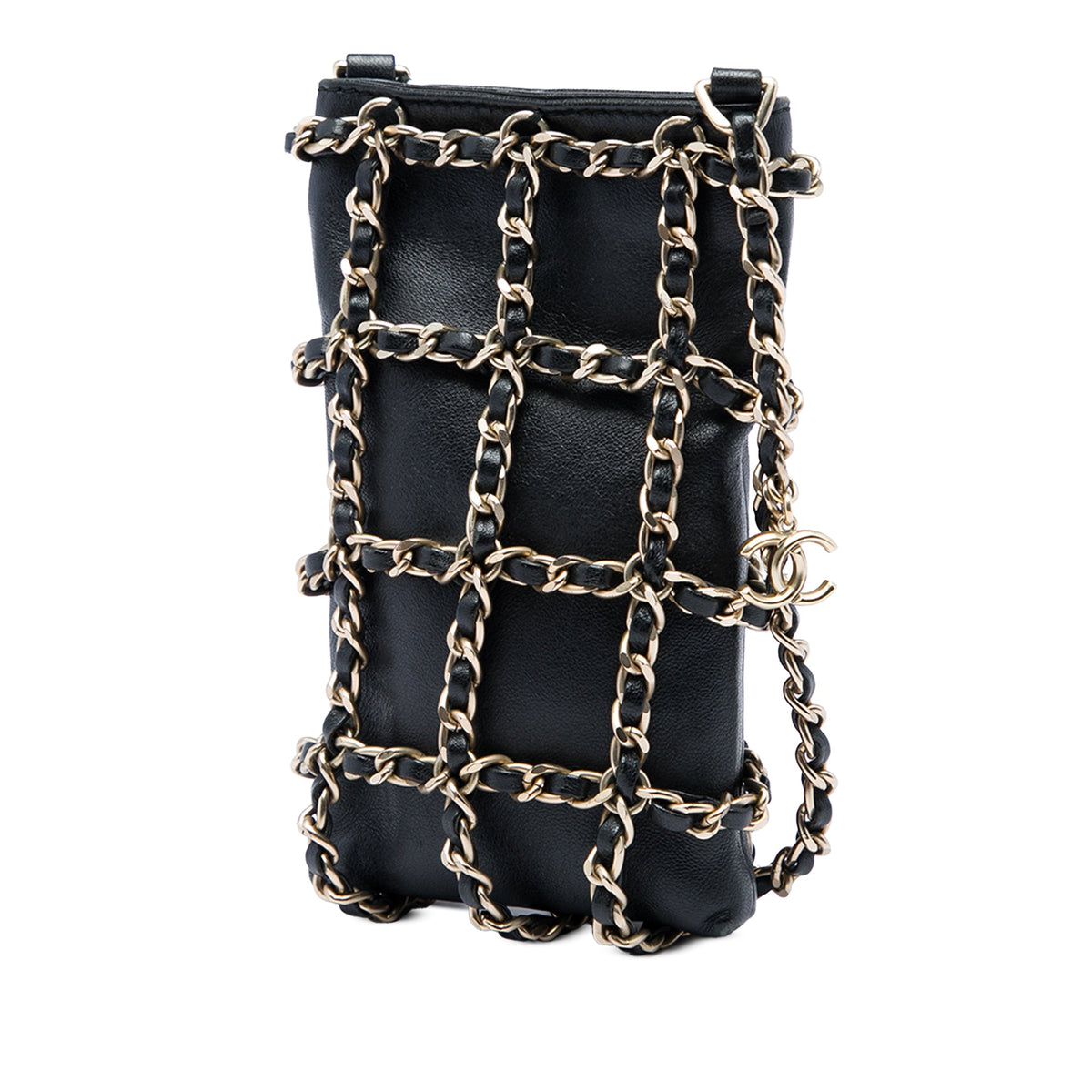 Chanel Lambskin Tech Me Out Clutch With Chain