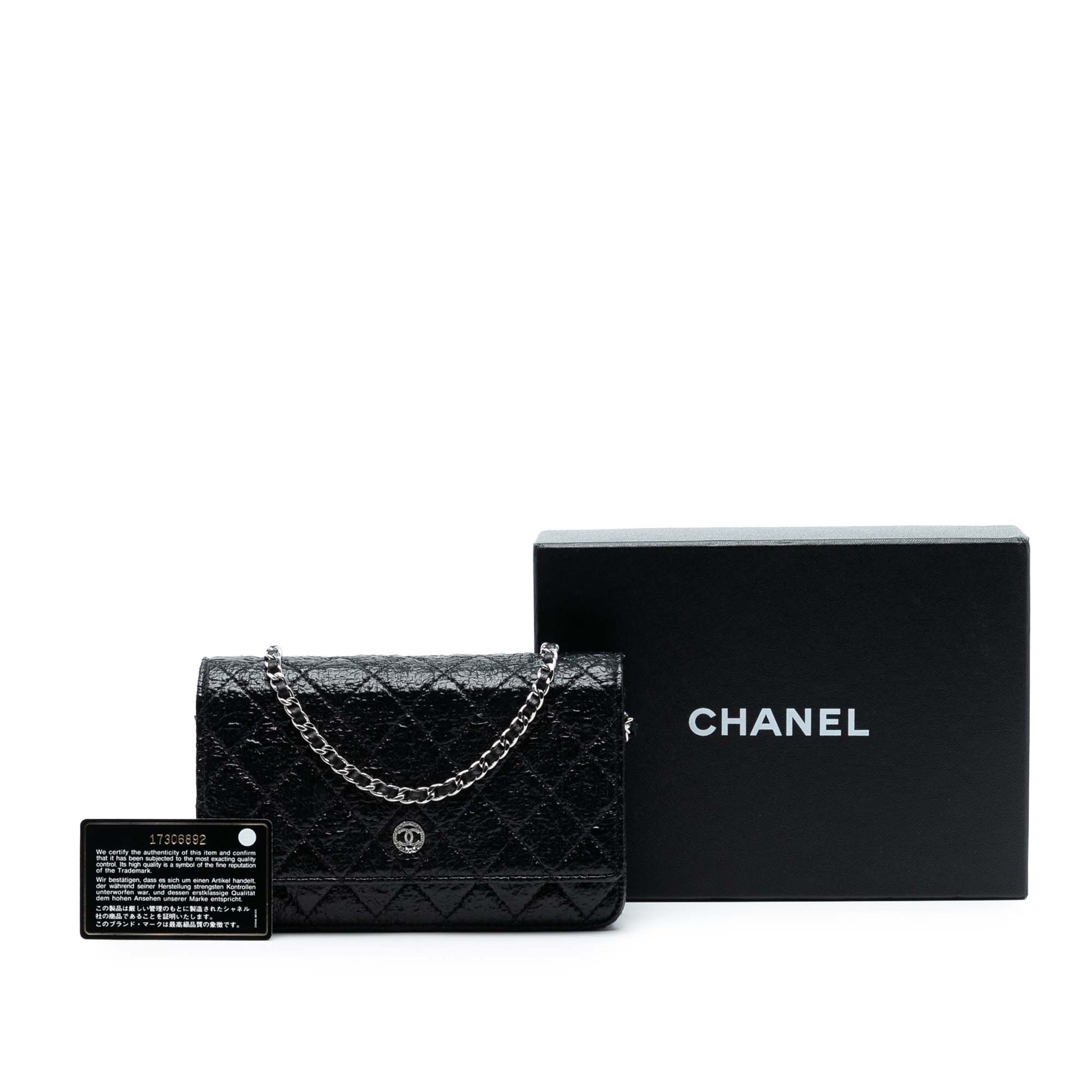 Chanel CC Quilted Crinkled Patent Wallet On Chain