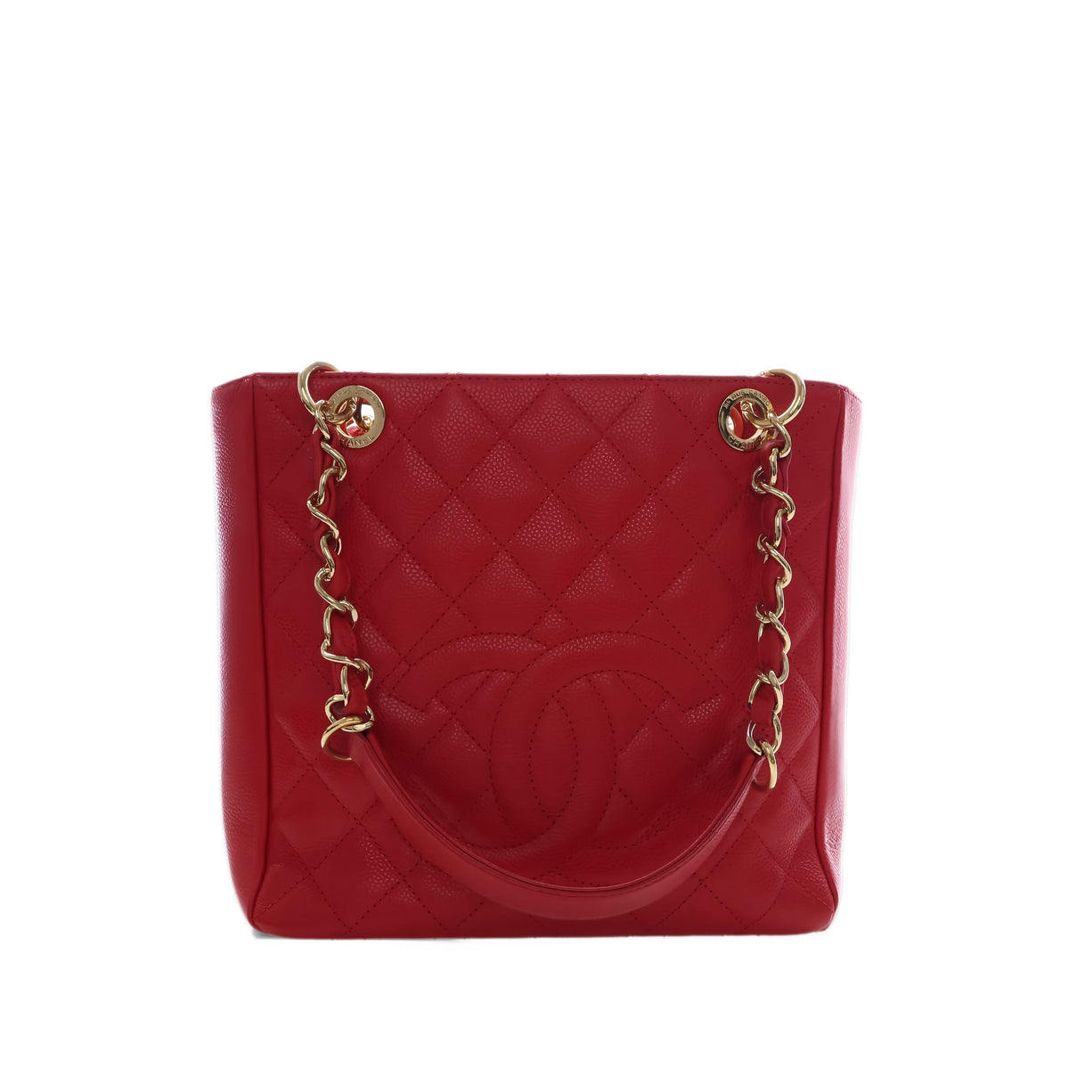 Chanel Caviar Petite Shopping Tote — Red