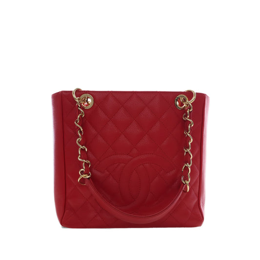 Chanel Caviar Petite Shopping Tote — Red