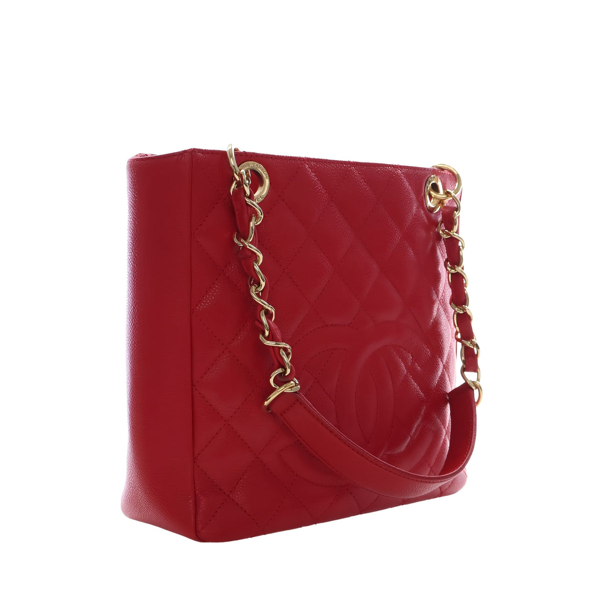 Chanel Caviar Petite Shopping Tote — Red