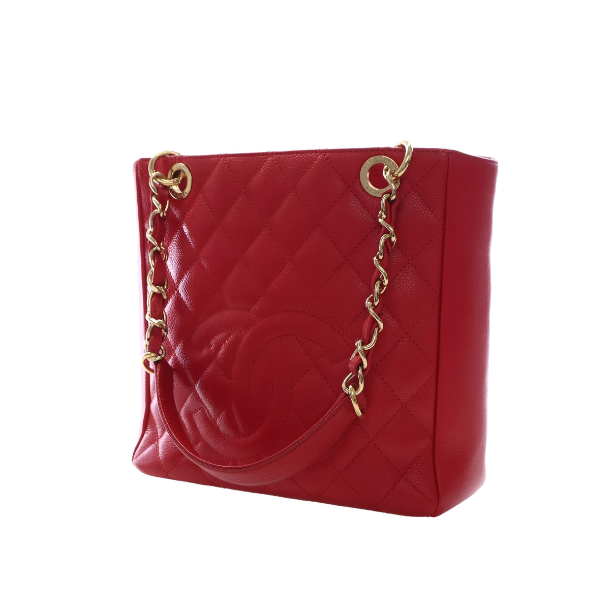 Chanel Caviar Petite Shopping Tote — Red