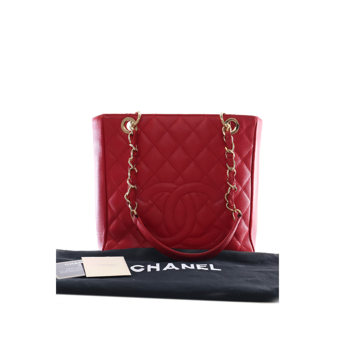 Chanel Caviar Petite Shopping Tote — Red