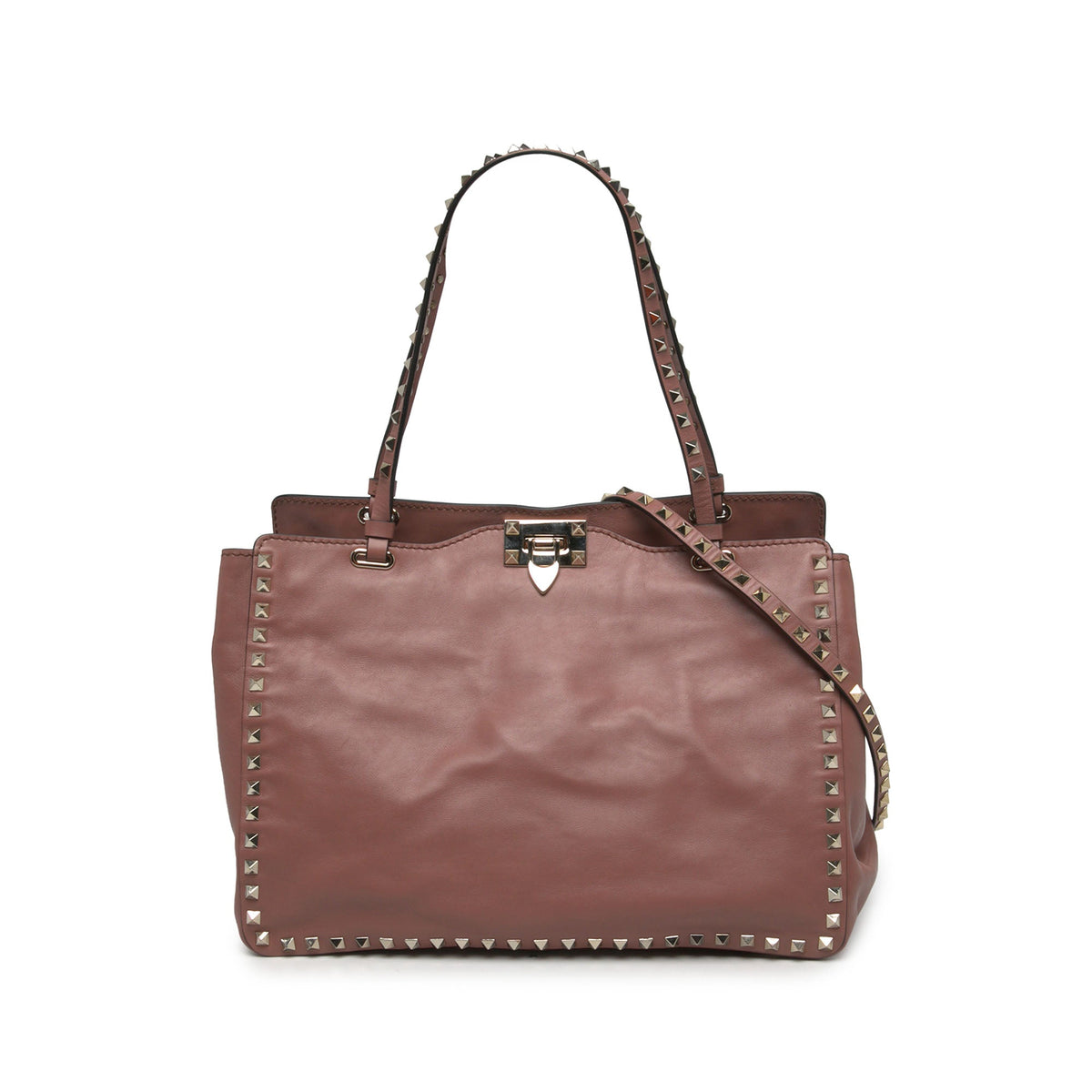 Valentino Medium Leather Rockstud Trapeze Satchel — Pink