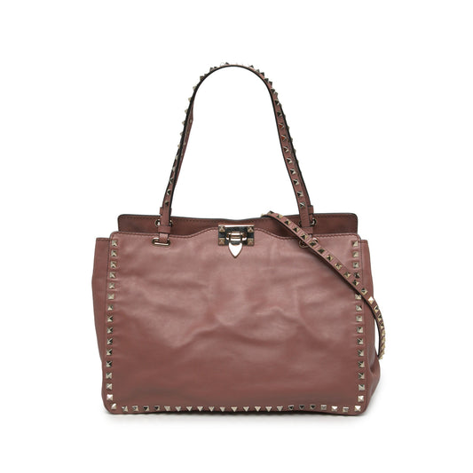 Valentino Medium Leather Rockstud Trapeze Satchel — Pink