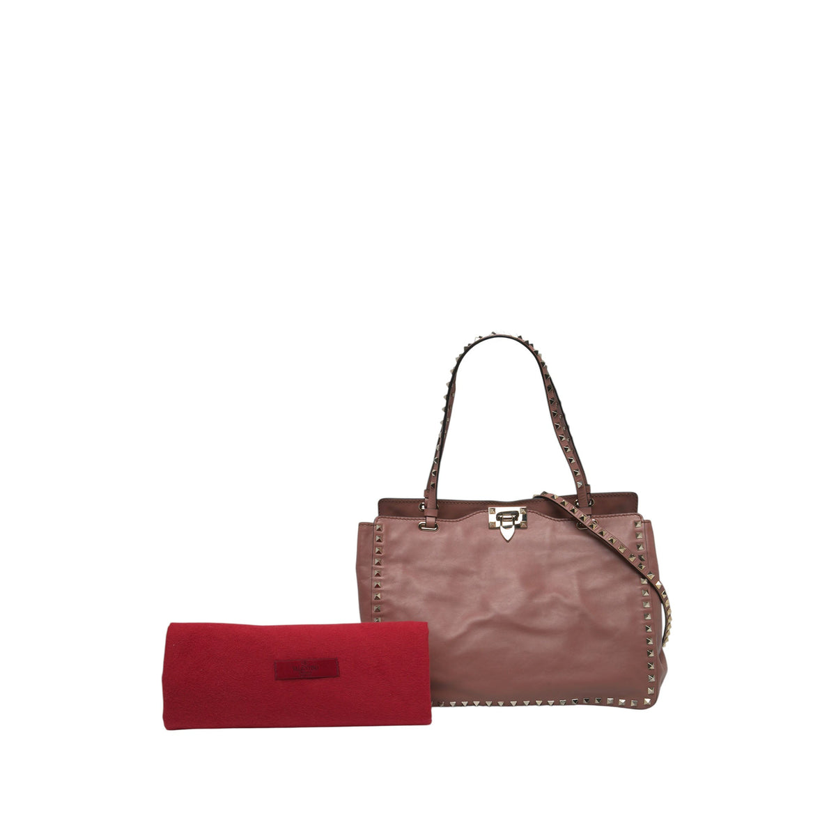 Valentino Medium Leather Rockstud Trapeze Satchel — Pink