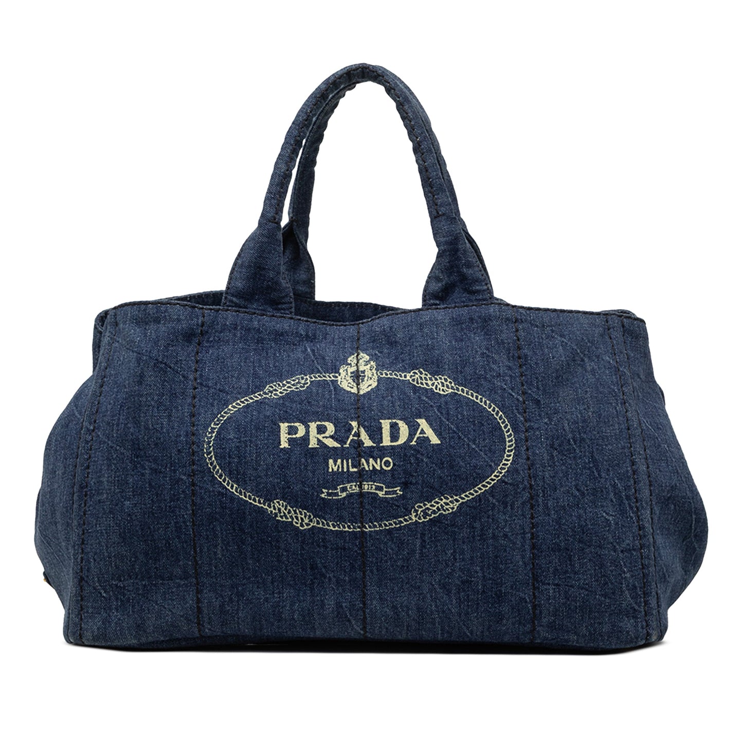 Prada Large Denim Canapa Logo Satchel