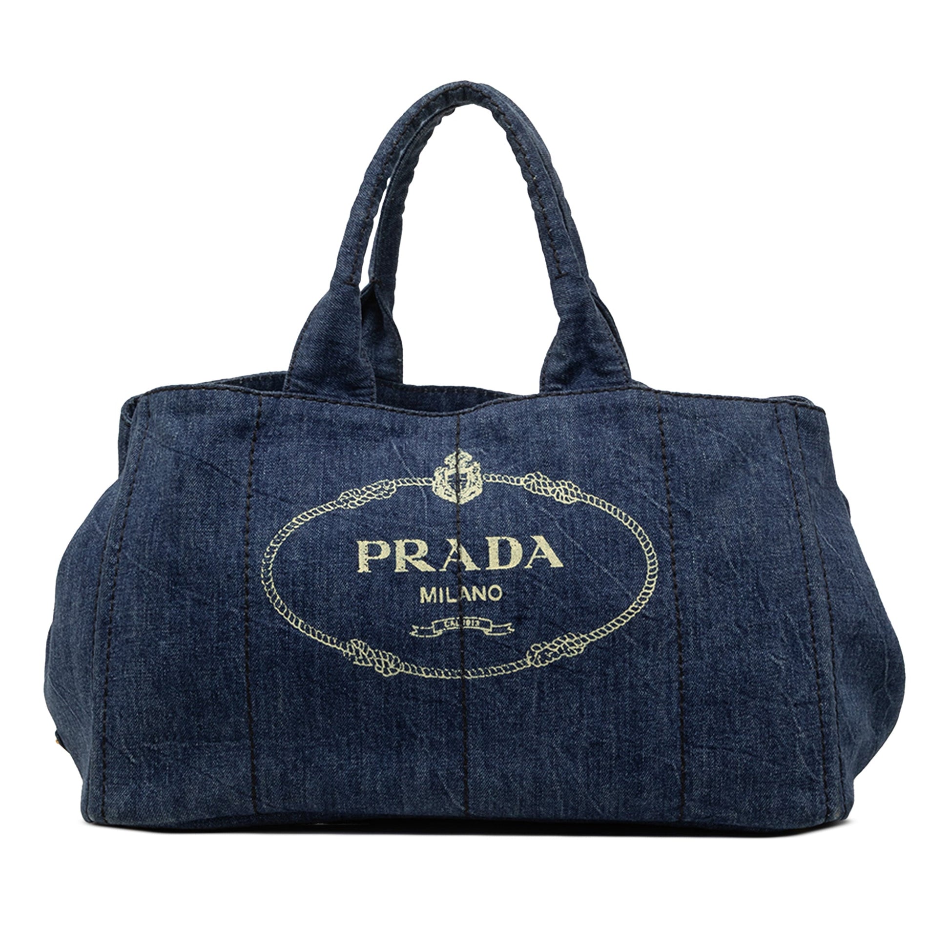 Prada Large Denim Canapa Logo Satchel