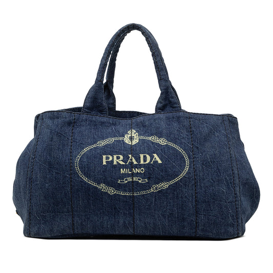 Prada Large Denim Canapa Logo Satchel