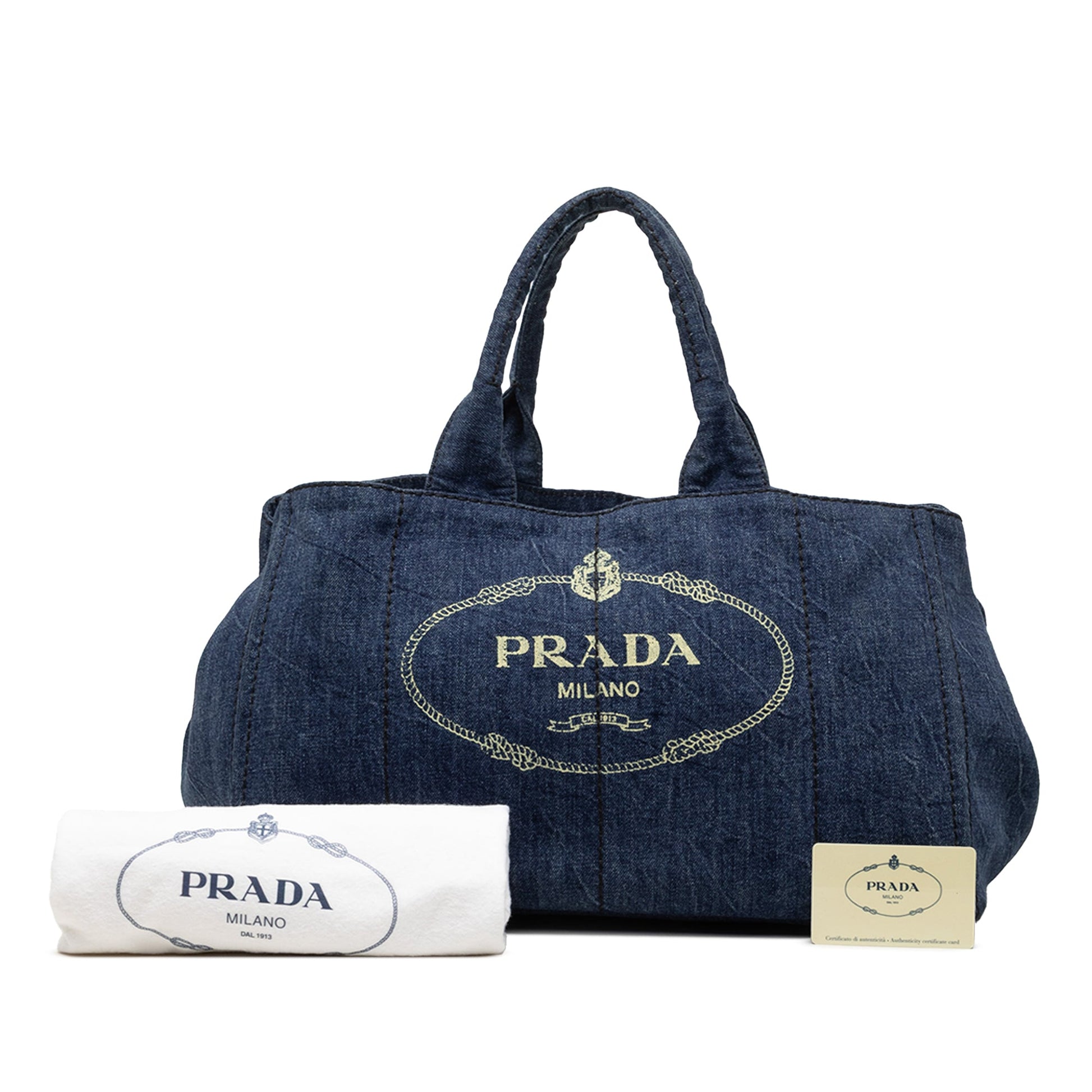 Prada Large Denim Canapa Logo Satchel