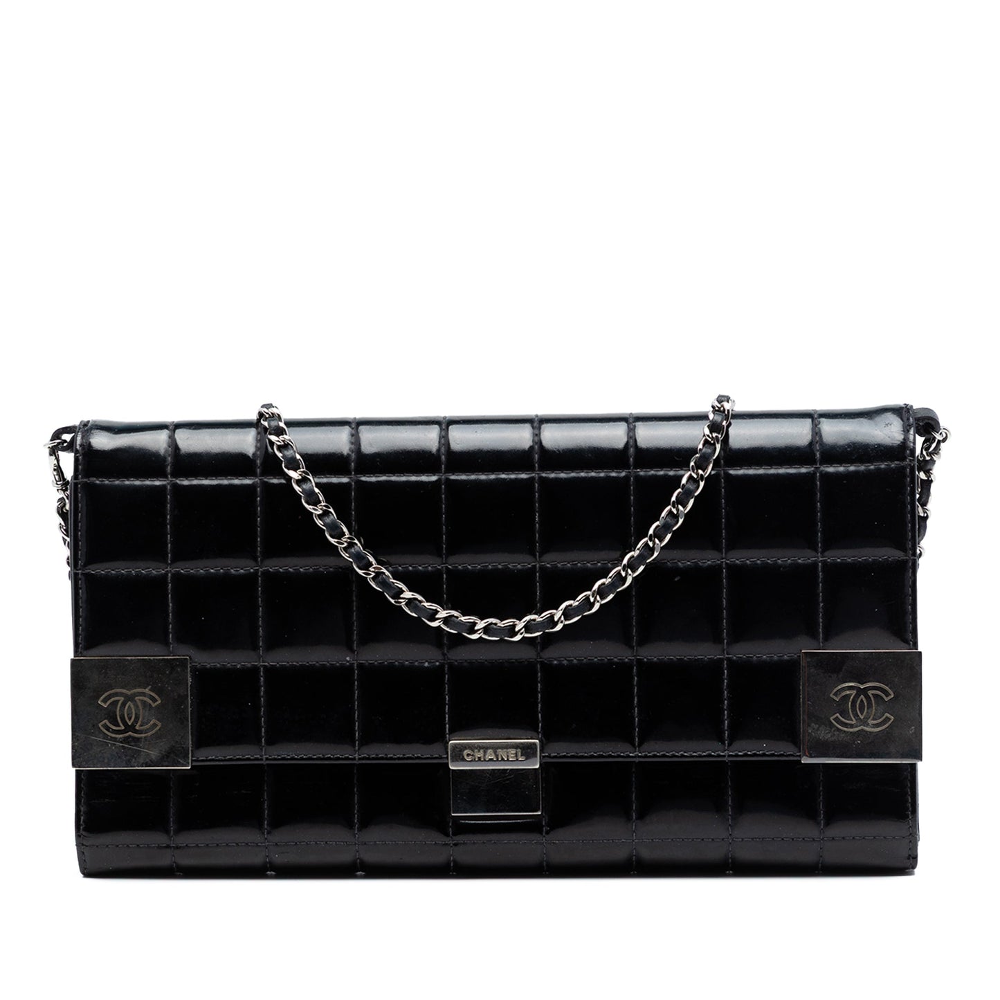 Chanel CC Chocolate Bar Patent Clutch on Chain