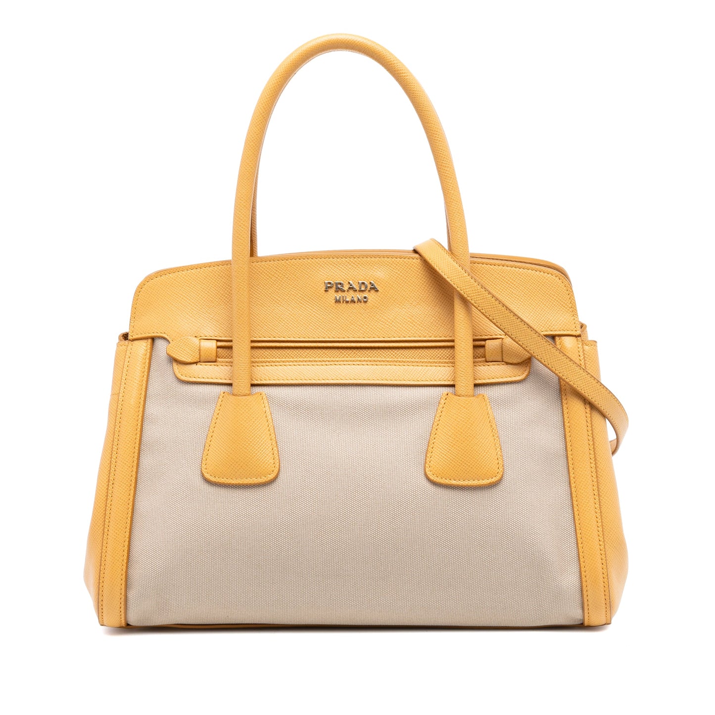 Prada Saffiano Cuir Trimmed Canapa Satchel
