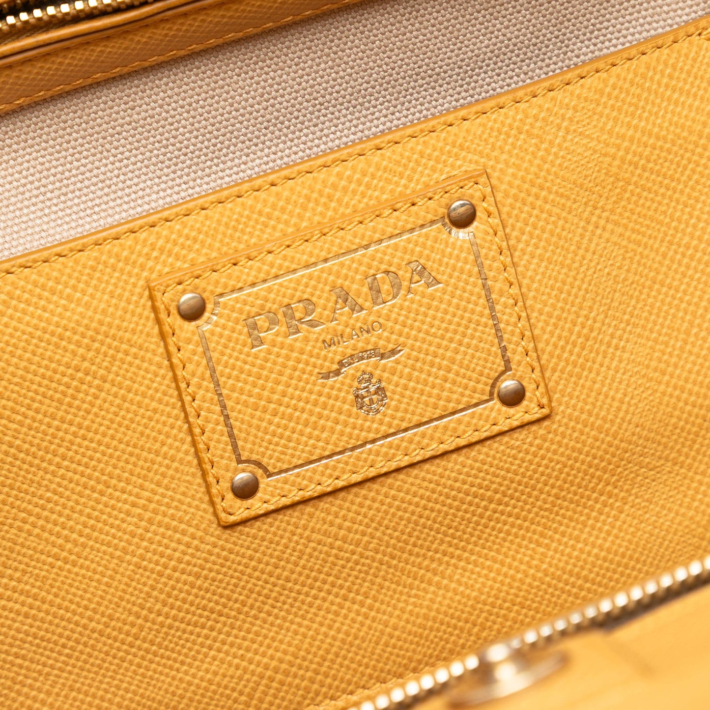 Prada Saffiano Cuir Trimmed Canapa Satchel