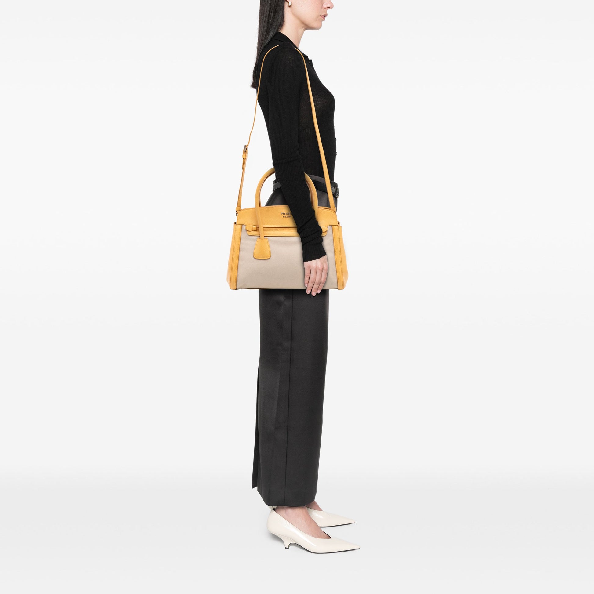 Prada Saffiano Cuir Trimmed Canapa Satchel