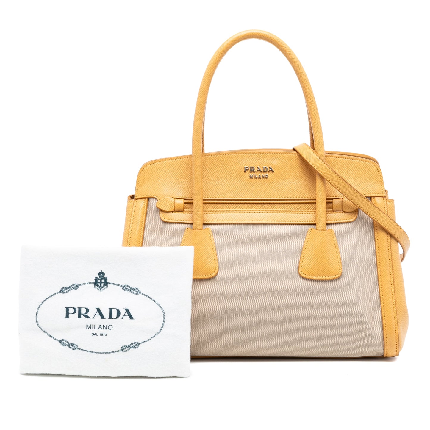 Prada Saffiano Cuir Trimmed Canapa Satchel