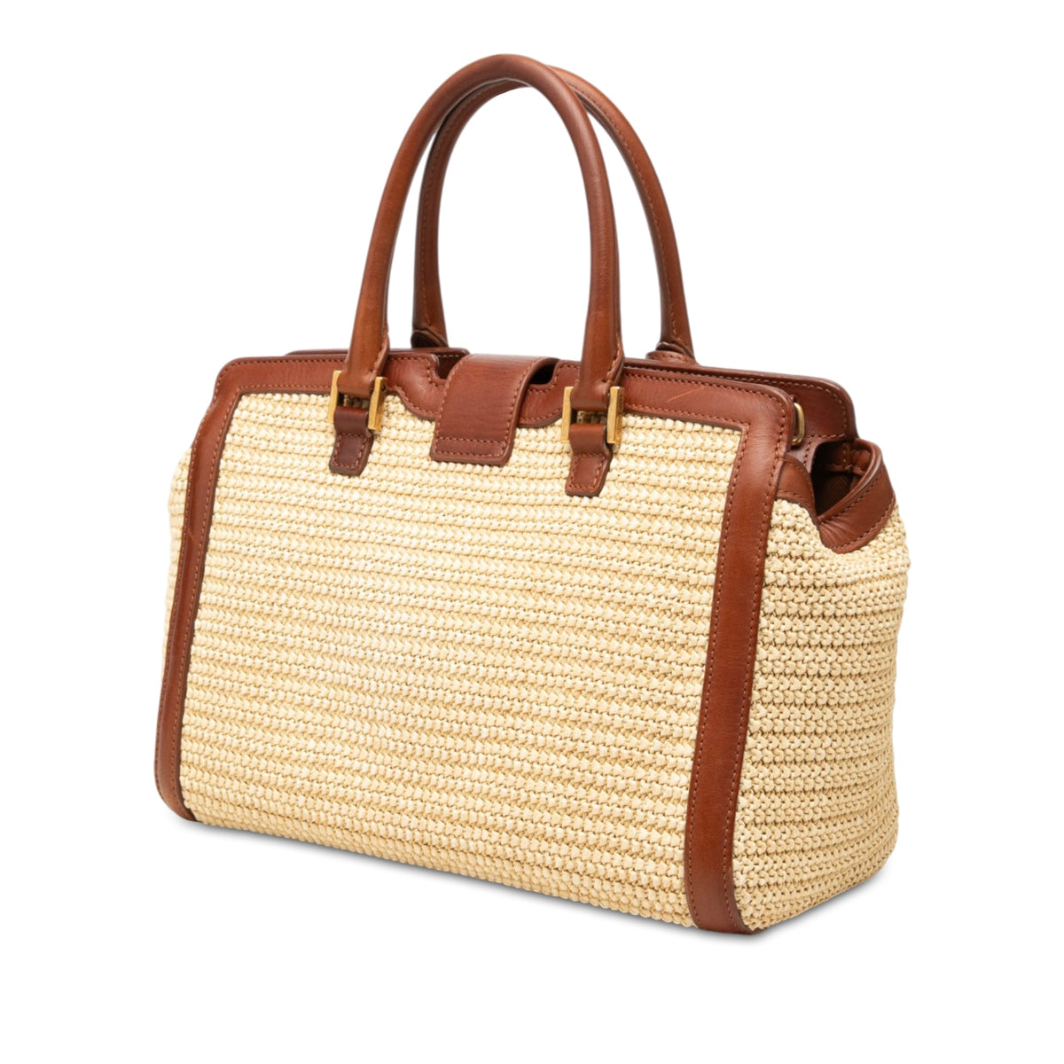 Saint Laurent Baby Raffia Monogram Downtown Cabas Satchel — Beige