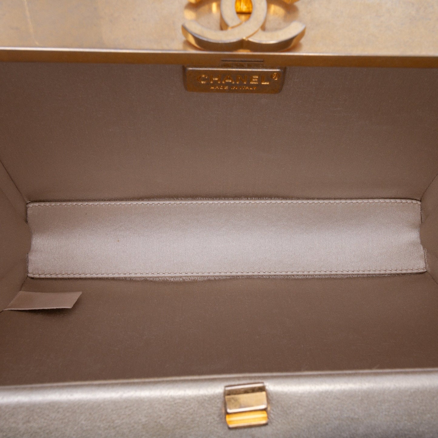 Chanel Chocolate Bar Metallic Lambskin Frame Clutch with Chain