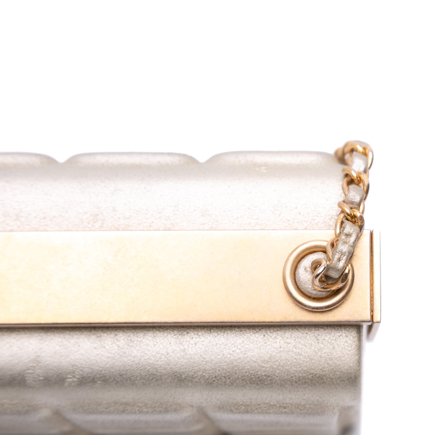 Chanel Chocolate Bar Metallic Lambskin Frame Clutch with Chain