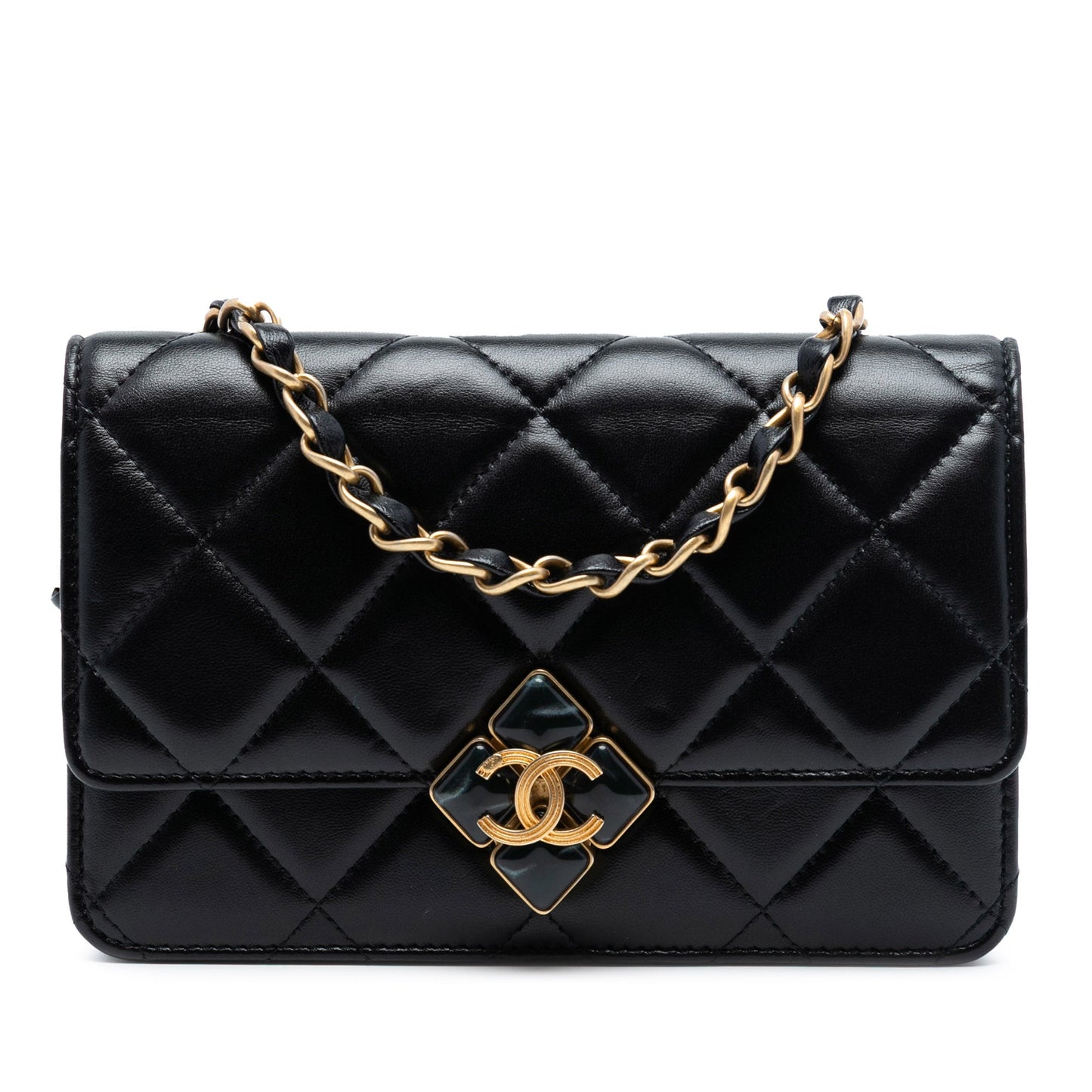 Chanel CC Quilted Lambskin Diamond Lock Wallet on Chain