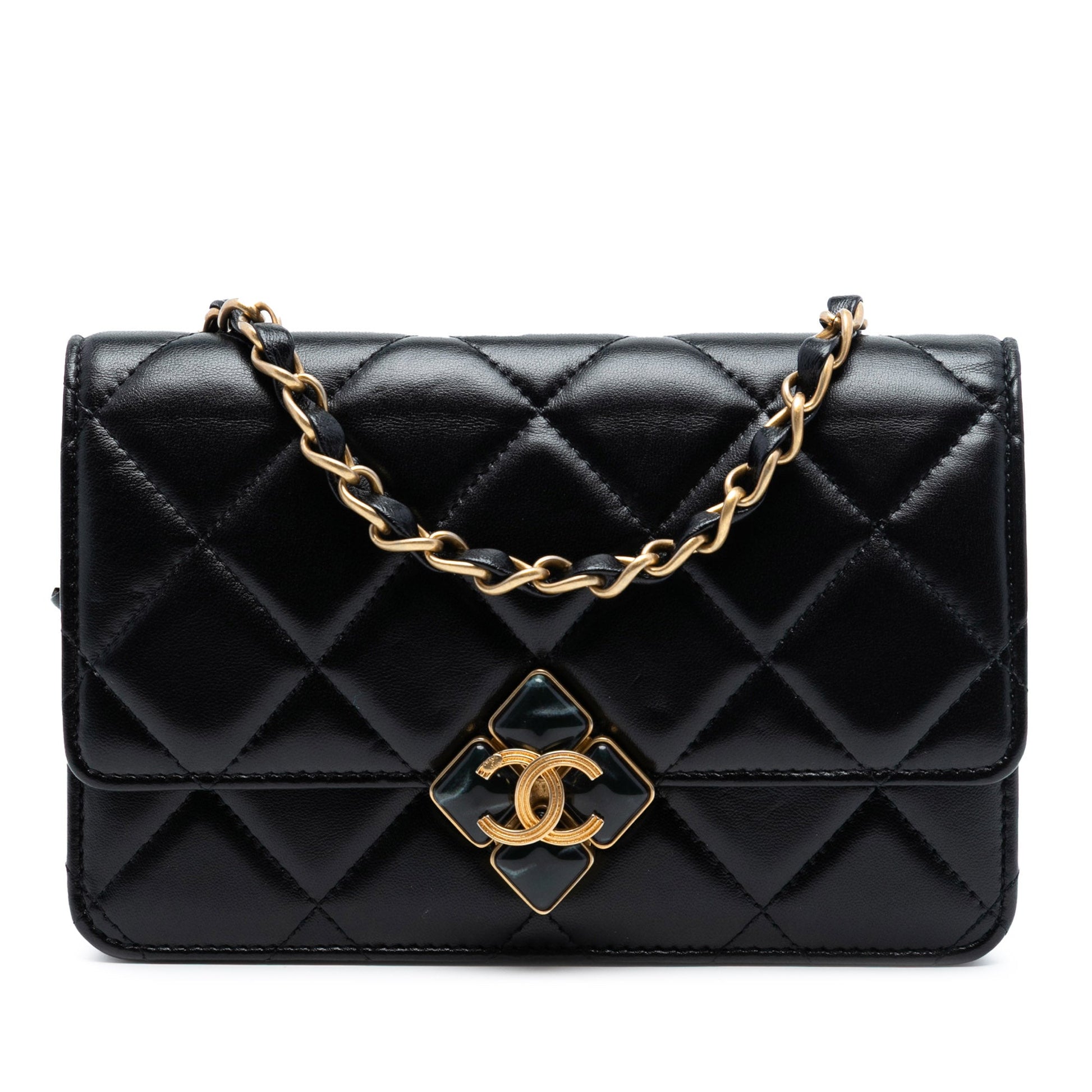 Chanel CC Quilted Lambskin Diamond Lock Wallet on Chain