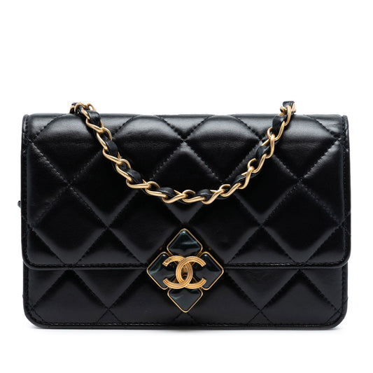 Chanel CC Quilted Lambskin Diamond Lock Wallet on Chain
