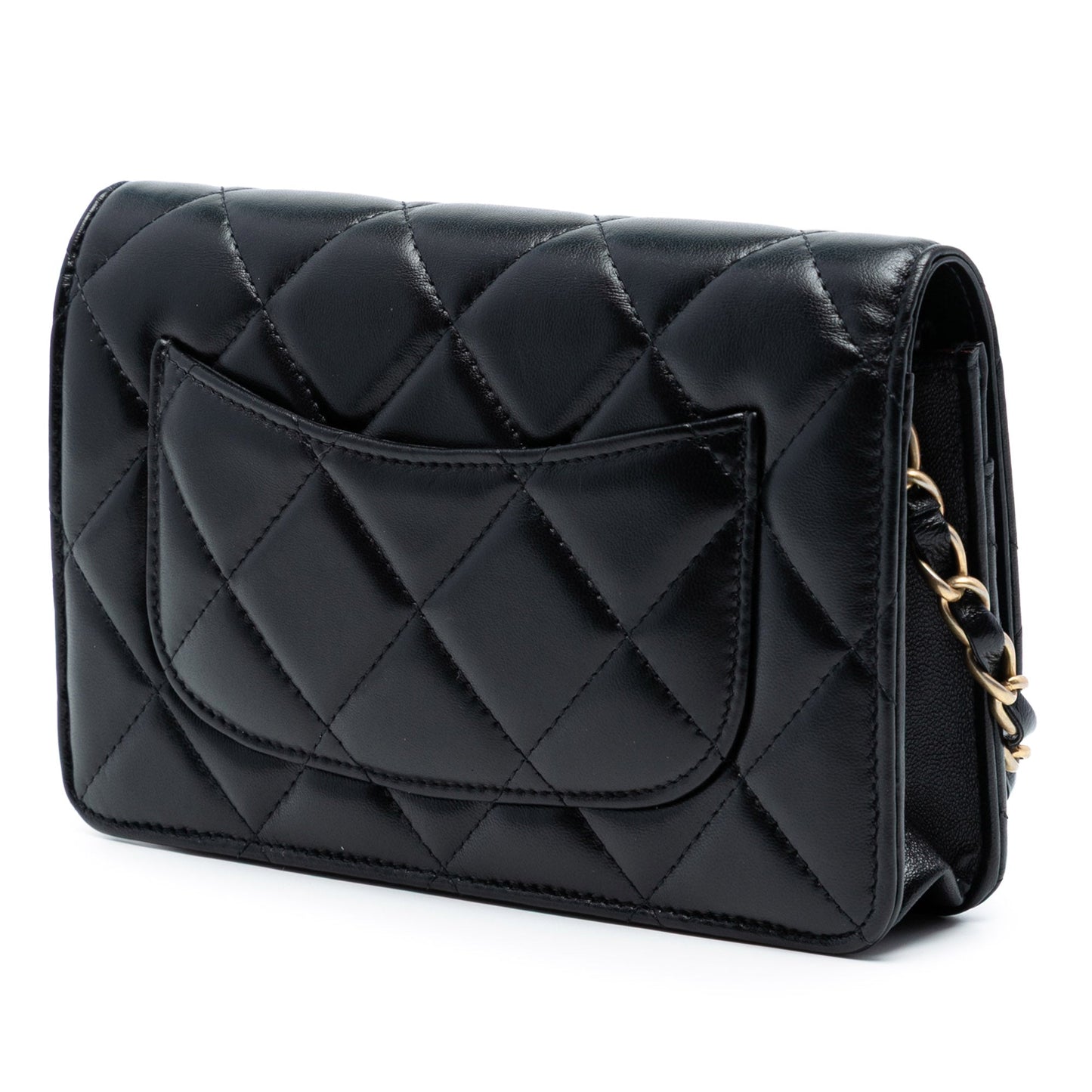 Chanel CC Quilted Lambskin Diamond Lock Wallet on Chain
