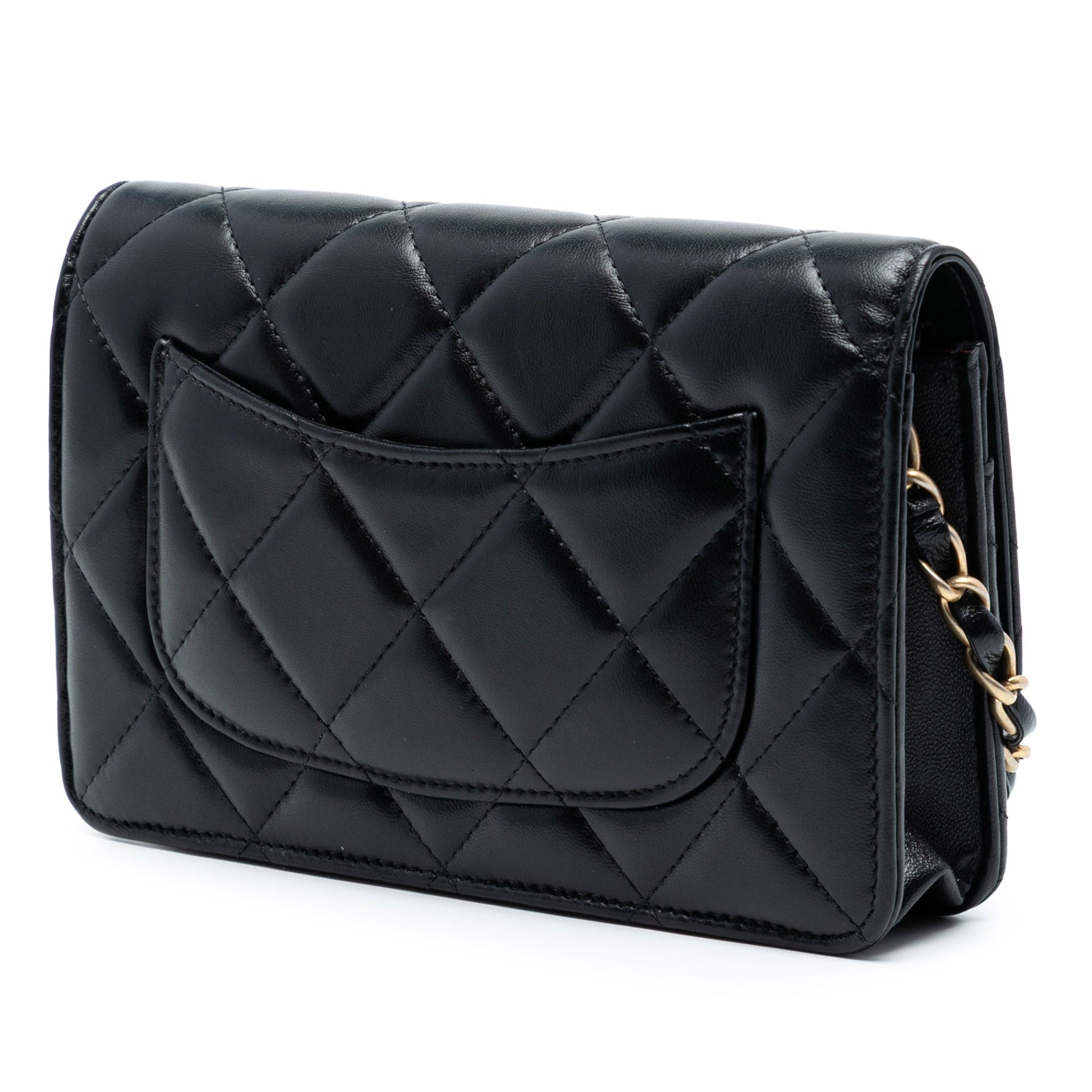 Chanel CC Quilted Lambskin Diamond Lock Wallet on Chain