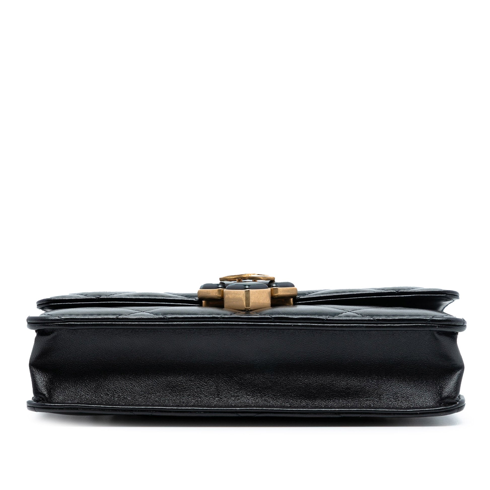 Chanel CC Quilted Lambskin Diamond Lock Wallet on Chain