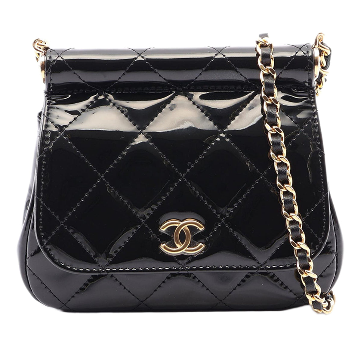 Chanel CC Quilted Patent Frame Flap Clutch with Chain