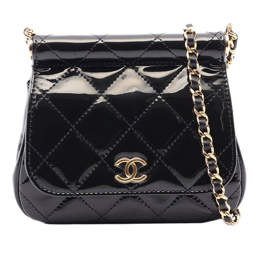 Chanel CC Quilted Patent Frame Flap Clutch with Chain