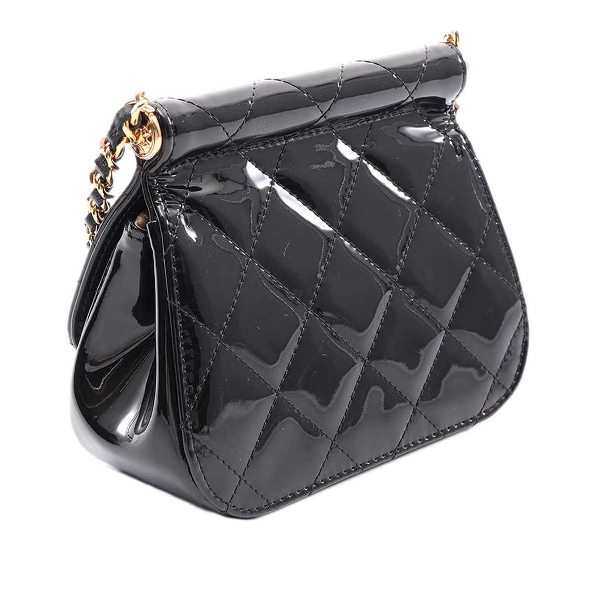 Chanel CC Quilted Patent Frame Flap Clutch with Chain