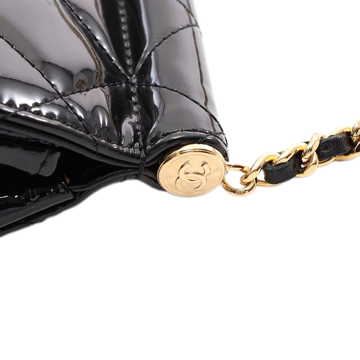 Chanel CC Quilted Patent Frame Flap Clutch with Chain